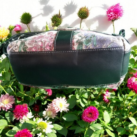 Stone Mountain Black Floral 70% Cotton Purse Shoulder Bag 12240 - Picture 7 of 9